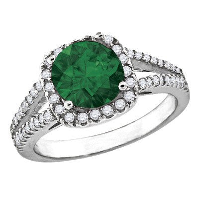 Sorceress - FINAL SALE Round emerald color cubic zirconia solitaire with white pavé cz border and split band ring