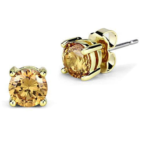 Champagne Round Stud - Gold Plated CZ Earrings