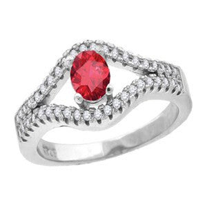 Ruby-licious Ring – FINAL SALE Ruby cubic zirconia solitaire sterling silver with white pavé cz double band ring