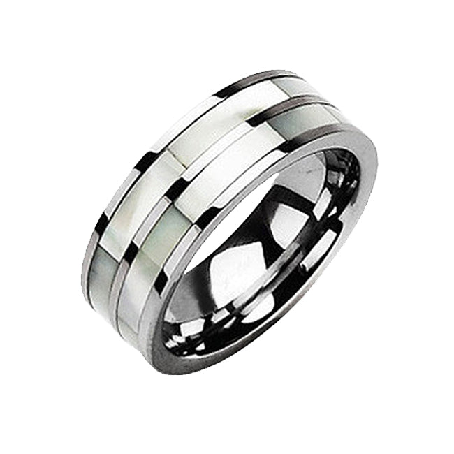 Sincerity - Simple Design Combination Of Mother Of Pearl and Tungsten Carbide Comfort Fit Band