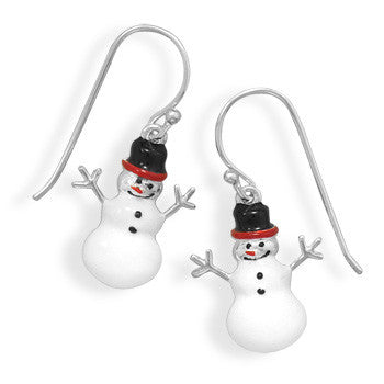Frosty Little Snowmen - Cute Sterling Silver French Wire Snowmen Character Charm Earrings