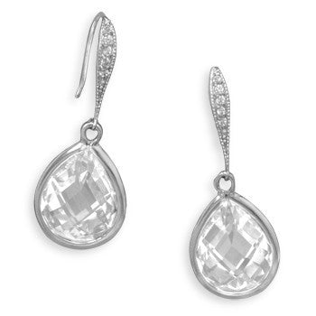 Glamour - FINAL SALE Sterling Silver Wire Drop with Checkerboard-Cut Clear Cubic Zirconias