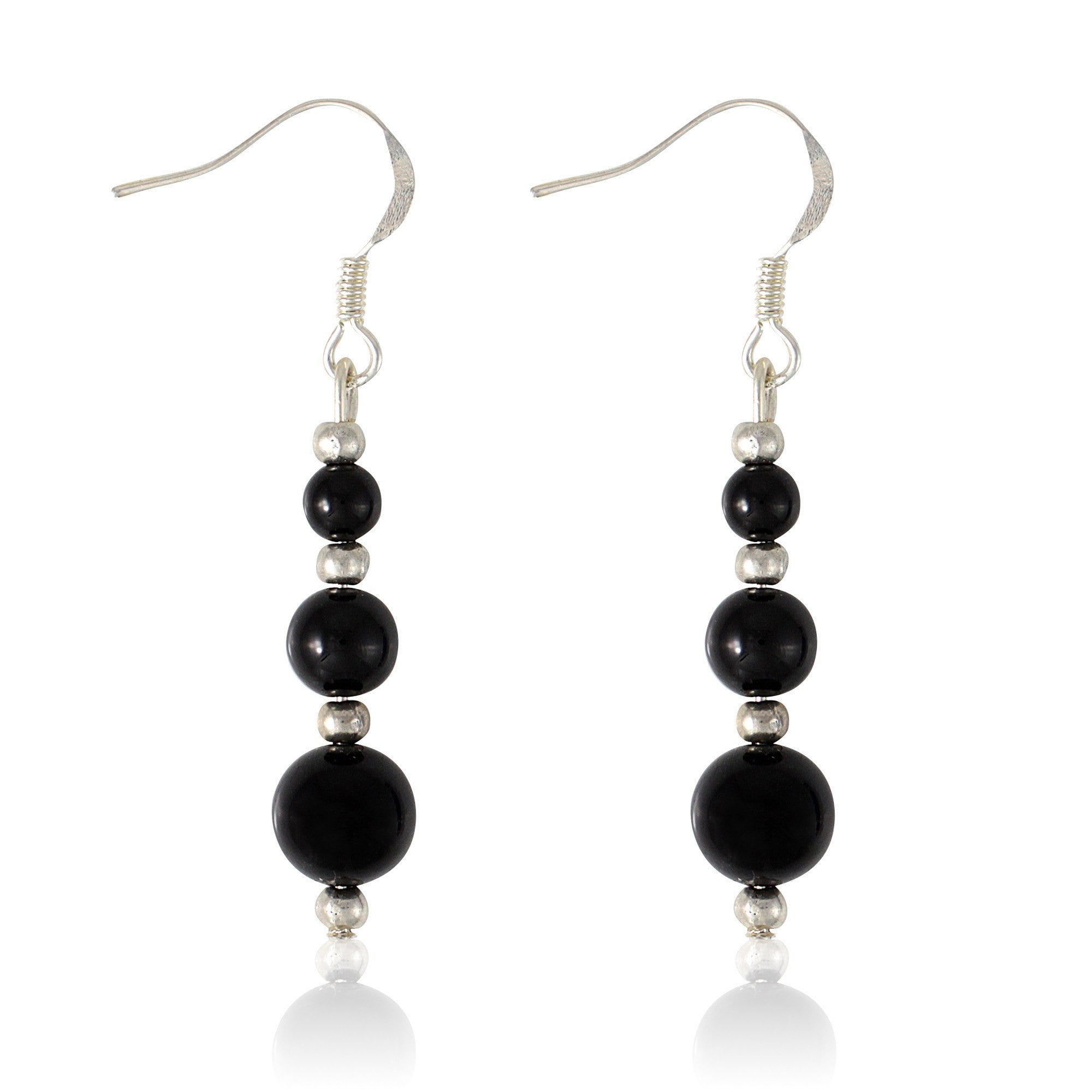 Tempest - USA handmade triple bead onyx drop earrings