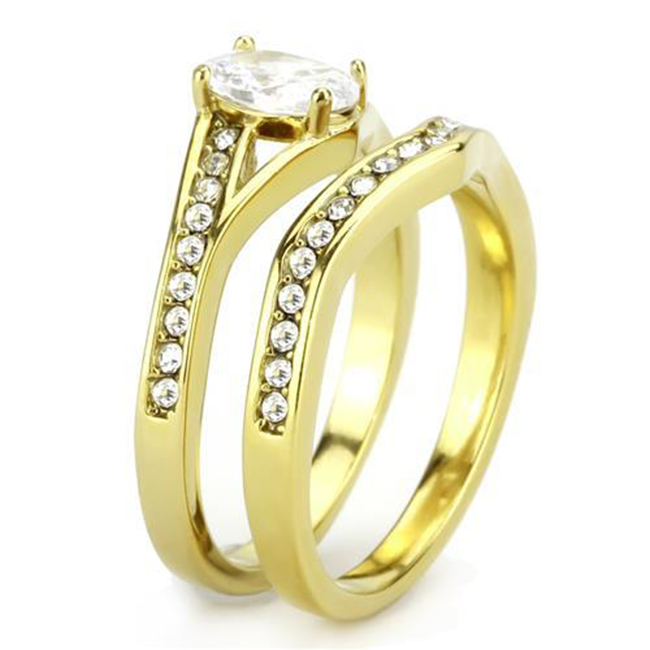 Women's Stainless Steel Gold IP AAA Grade CZ Set