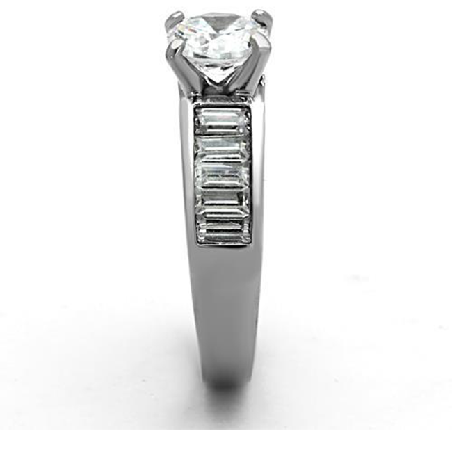 Alluring Shine - Women's High Polished Stainless Steel Ring with AAA Grade Clear CZ Stones