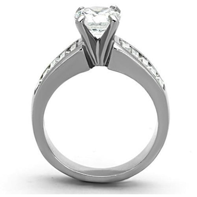 Alluring Shine - Women's High Polished Stainless Steel Ring with AAA Grade Clear CZ Stones