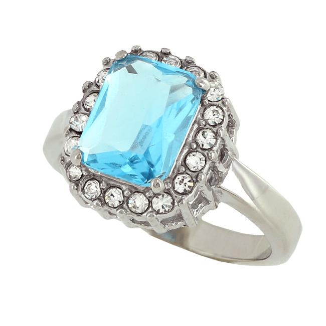 Arctic Frost - FINAL SALE Cushion-Cut Aquamarine CZ Elegant Design Engagement Ring with Multiple Cubic Zirconia's