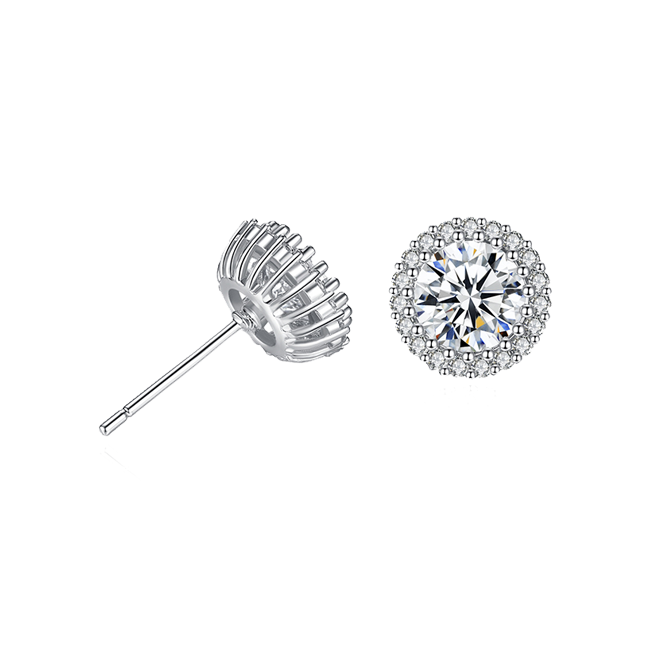 Sparkling Halo Earrings - Silver Plated Brass Stud Earrings with CZ Stones*