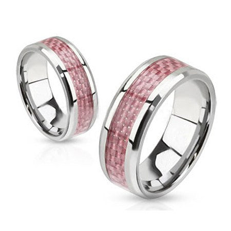 Circle of Pink Ribbon Ring - FINAL SALE Pink Carbon Inlay Stainless Steel Breast Cancer Awareness Ring