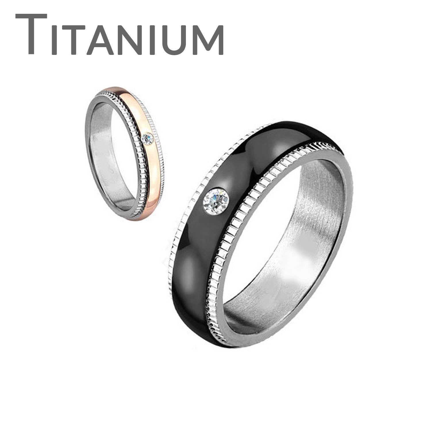 Better Together- FINAL SALE Titanium Grooved Step With CZ Clear Crystal Ring
