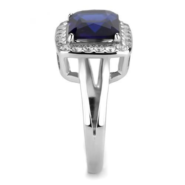 Beverly - Women's High Polished Stainless Steel Ring with 3.79CT. Eq. Blue Center Stone.