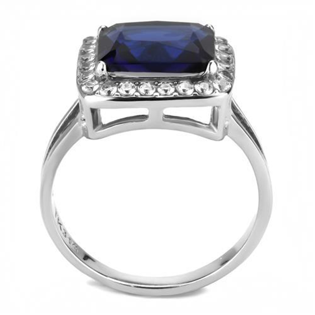 Women's High Polished Stainless Steel Ring with 3.79CT. Eq. Blue Center Stone.