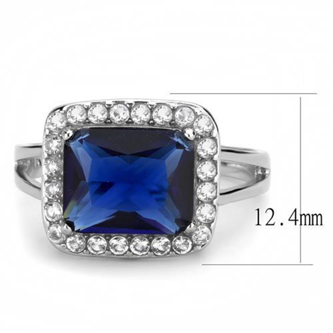 Beverly - Women's High Polished Stainless Steel Ring with 3.79CT. Eq. Blue Center Stone.