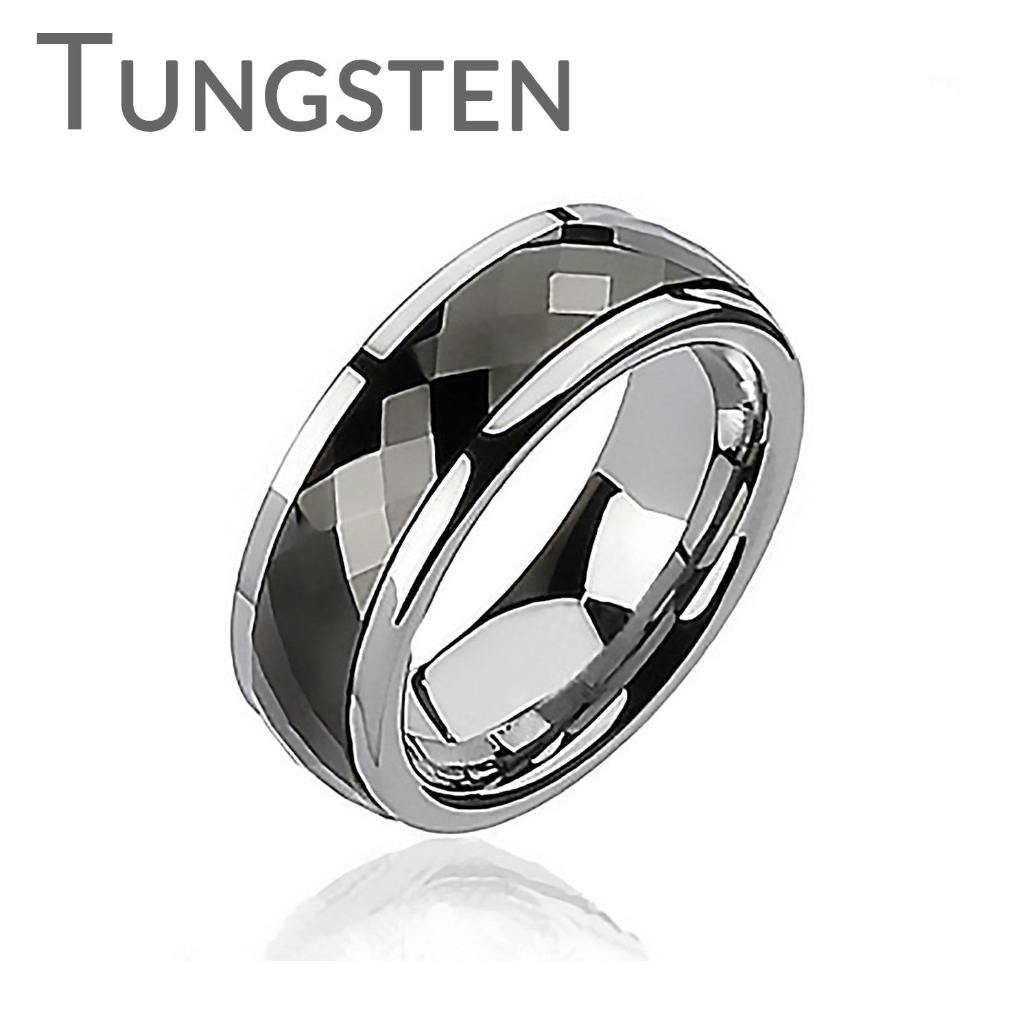 Black Tungsten Spinner - Multi Faceted Silver and Black Tungsten Spinning Center Ring