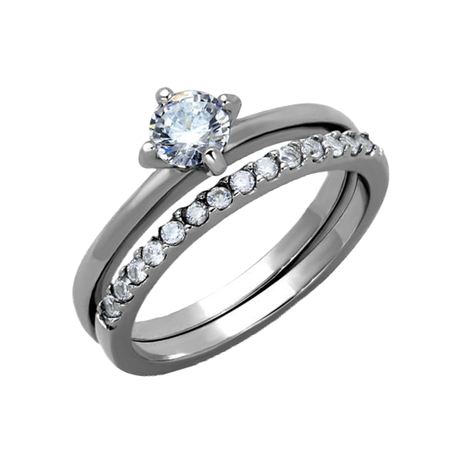 Candace - Women's High Polished Stainless Steel Wedding Set with AAA Grade Clear CZ Stones