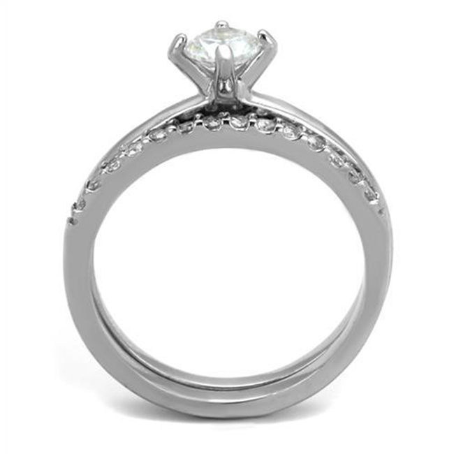 Candace - Women's High Polished Stainless Steel Wedding Set with AAA Grade Clear CZ Stones