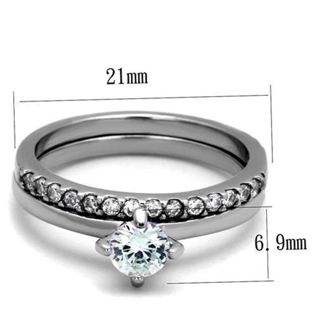 Candace - Women's High Polished Stainless Steel Wedding Set with AAA Grade Clear CZ Stones