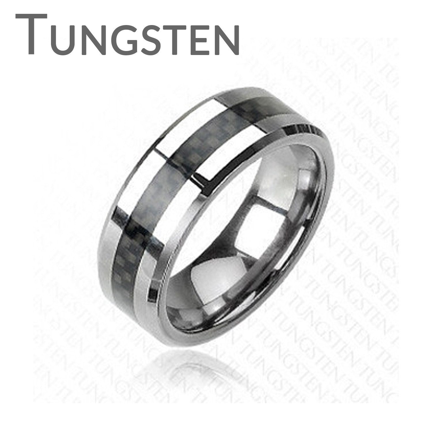 Checkered Flag - FINAL SALE Comfort Fit Tungsten Carbide Ring with Black Carbon Fiber Center Inlay