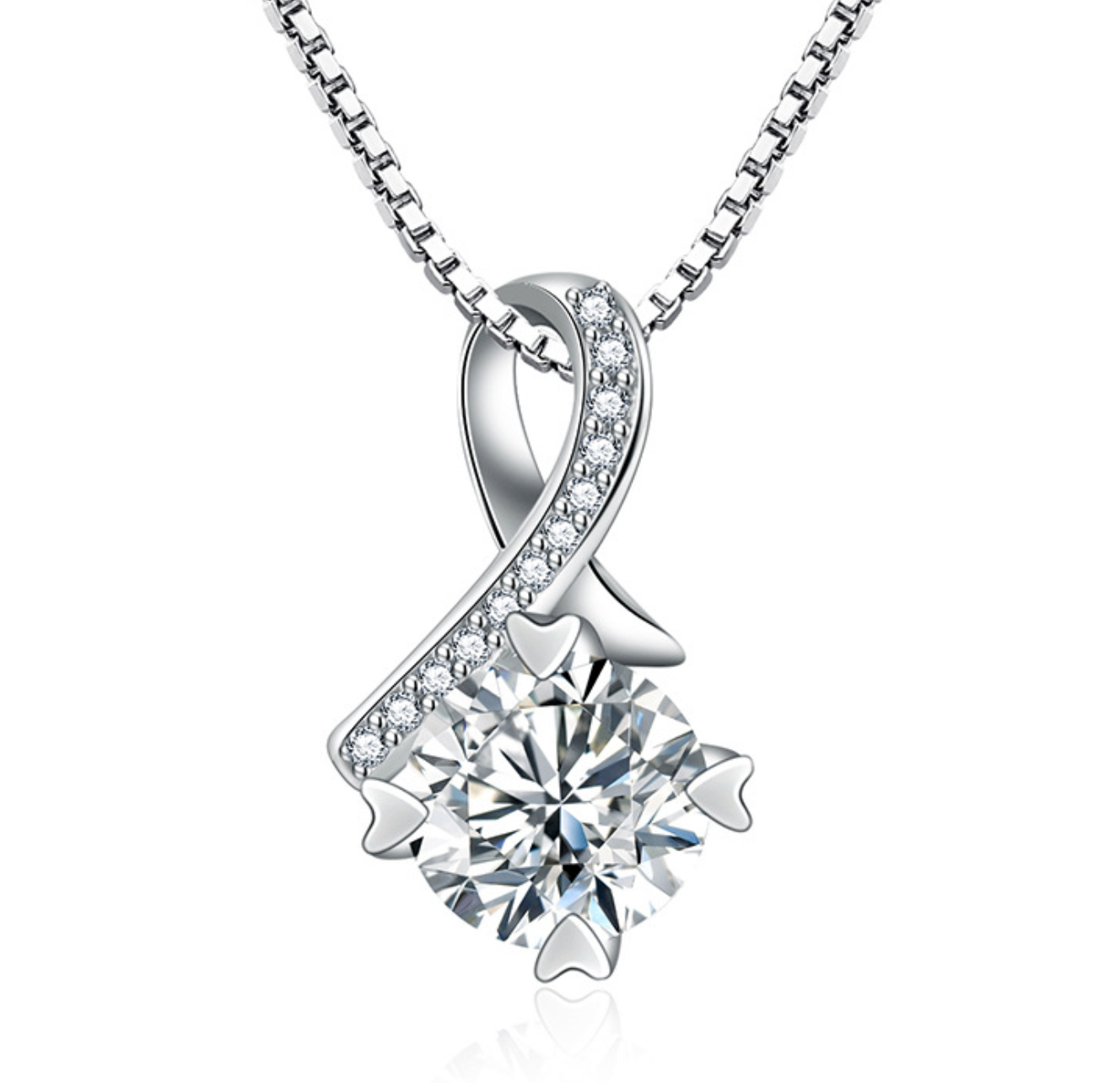 A Beautiful Clear CZ Ribbon Pendant Necklace