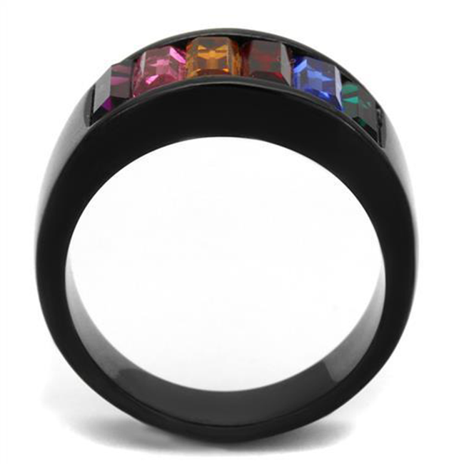Chroma Noir - Black IP Stainless Steel Ring With Rainbow Hue Stones