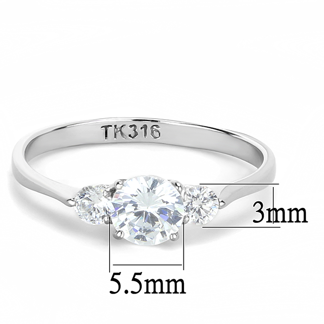 Claire - A Simple Women's Stainless Steel Ring with Three AAA Grade Clear CZ Stones