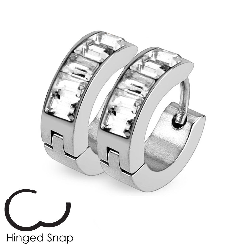Classic Hoop - Stainless Steel With Princess Cut CZ Stones