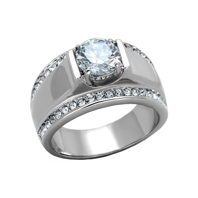 Colossal - Men's Stainless Steel Clear CZ Statement Ring