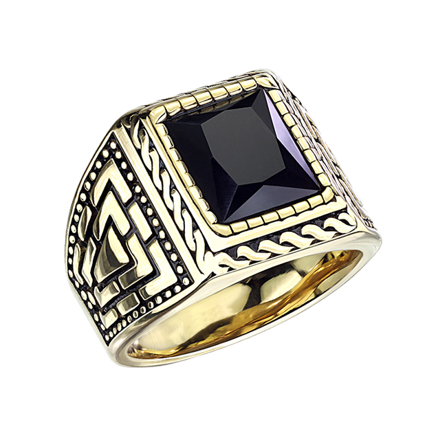 Constantine - Men's Gold PVD Stainless Steel Statement Ring with Onyx Stone