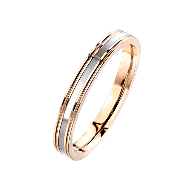 Cordelia - Women's Rose Gold IP Stainless Steel Ring with Mother of Pearl Inlaid Center