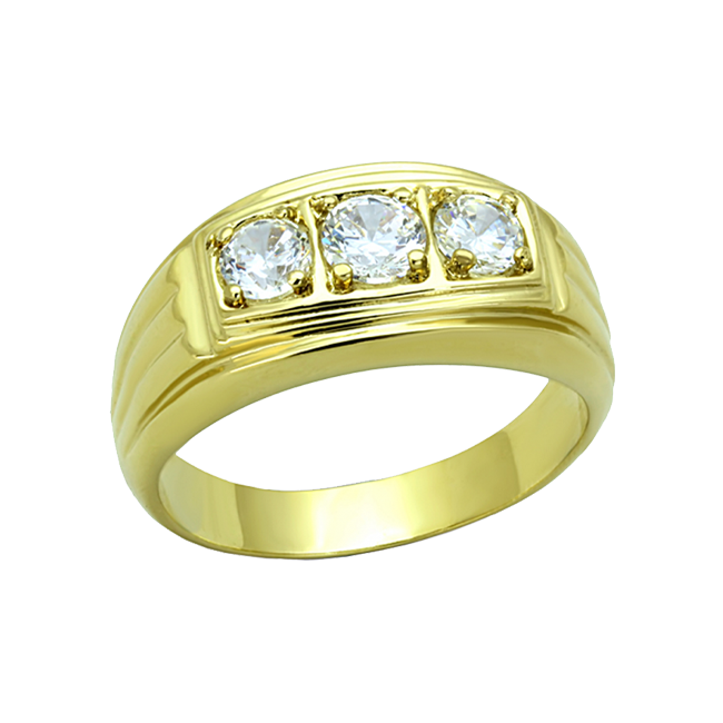 Crush - Triple solitaire cubic zirconia gold IP stainless steel men’s ring