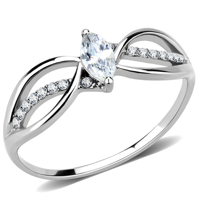 Evelyn - Women's Stainless Steel Ring High Polished No Plating Clear CZ Engagement Ring