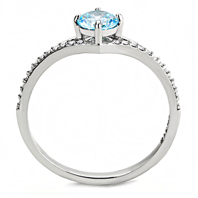 Darya - Women's High Polished Stainless Steel Ring with AAA Grade Sea Blue CZ Round Stone