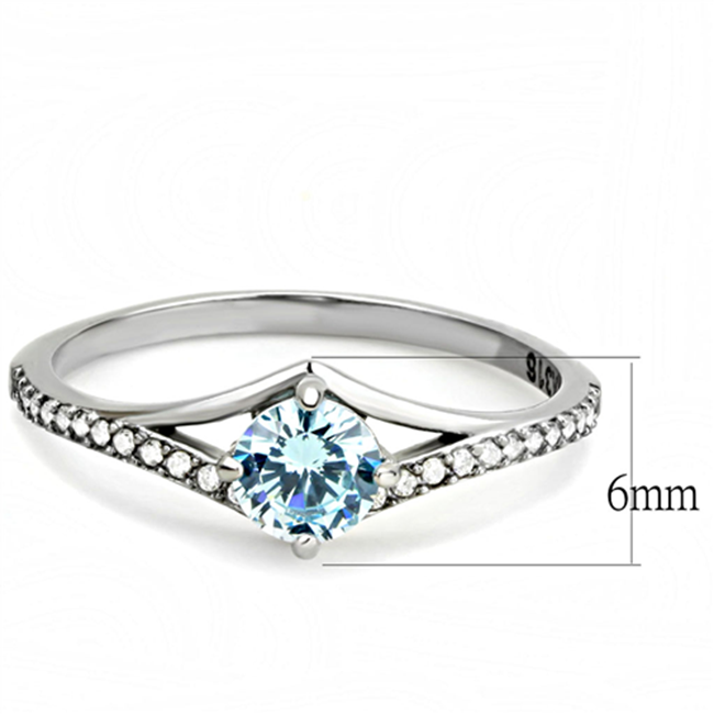 Darya - Women's High Polished Stainless Steel Ring with AAA Grade Sea Blue CZ Round Stone