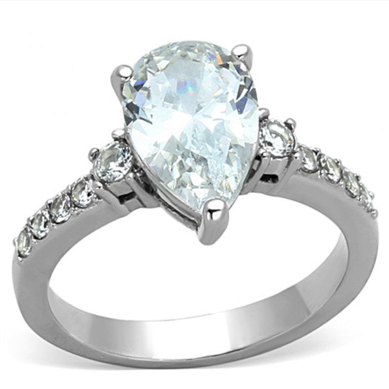 Diana - FINAL SALE 3CT EQ. Pear Shaped Center Stone in Stainless Steel with CZ Crystal Band