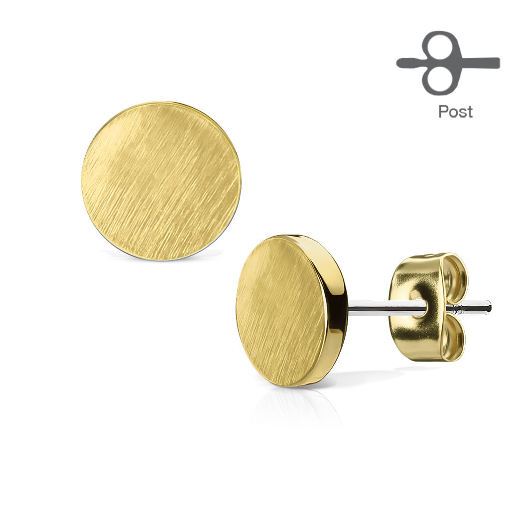 Golden Discs - 14k Gold Plated Brushed 7mm Flat Disc Earrings
