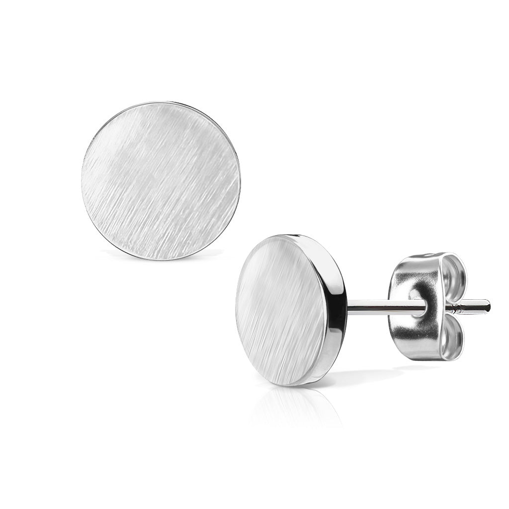 Stainless Steel Brushed 7mm Flat Disc Earrings
