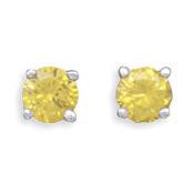 November Girl - Yellow Cubic Zirconia Sterling Silver Pretty Birth Stone Stud Earrings