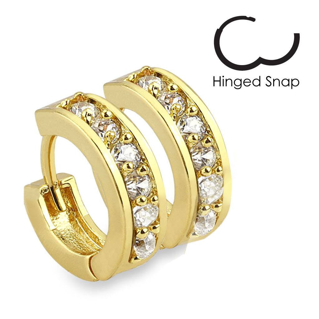 Notion – Gold plated cubic zirconia studded hinged hoop earrings