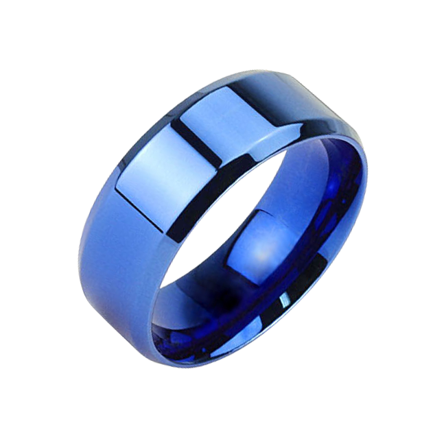 Edge of Blue 8mm - Smooth Detail Blue IP Beveled Edge Stainless Steel Ring