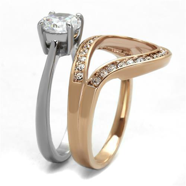 Women's Stainless Steel Two-Tone Rose Gold IP Ring with AAA Grade In