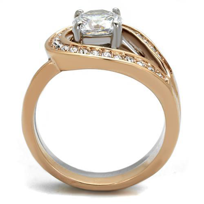 Eleanor - Women's Stainless Steel Two-Tone Rose Gold IP Ring with AAA Grade Interlocking CZ Stone Wedding Set