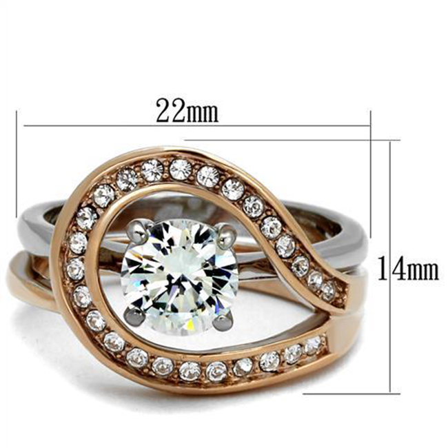 Eleanor - Women's Stainless Steel Two-Tone Rose Gold IP Ring with AAA Grade Interlocking CZ Stone Wedding Set