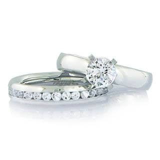 Eternity and Everlove Wedding Set - Graceful Set Of Stainless Steel Comfort Fit Wedding Bands R-10032-R-10034