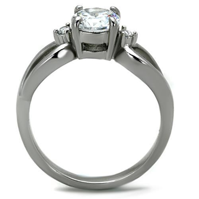 Evermore - Women's High Polished Stainless Steel Ring with AAA Grade Clear CZ Stones