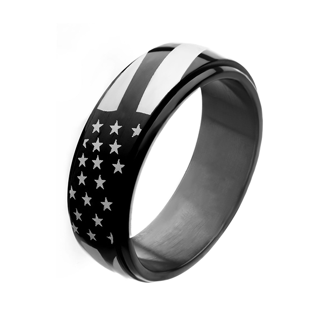 Patriot in Black - Men's Stainless Steel American Pride Black IP Spinner Ring