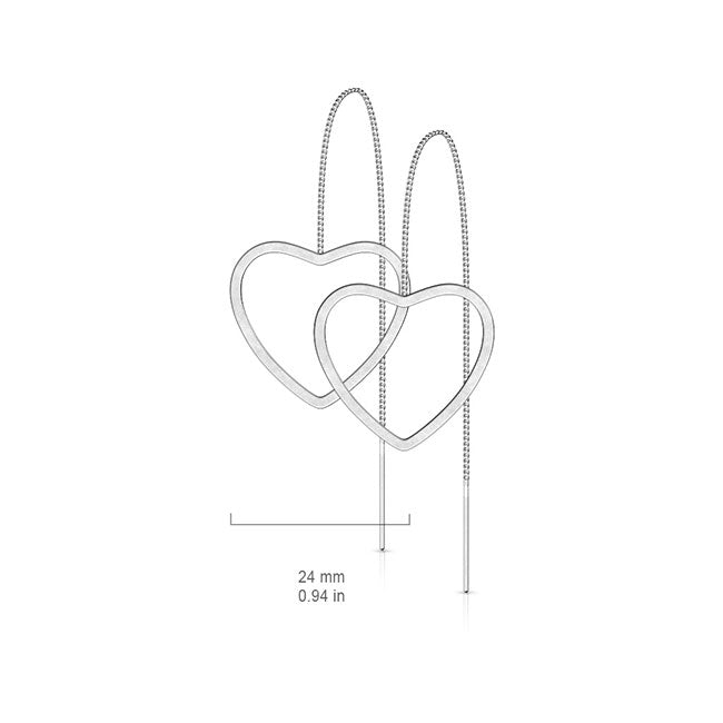 Falling for You in Silver - Women's Stainless Steel Free Falling Chain with Open Heart and Bar Earrings
