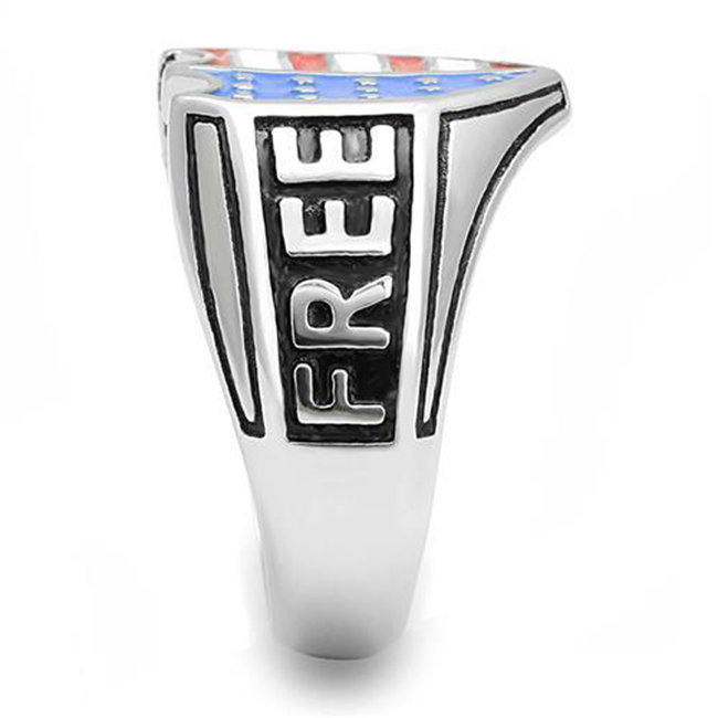 Free Rider - Men's High Polished Stainless Steel Ring with Epoxy American Flag Shield