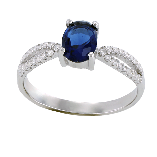 Frozen - FINAL SALE Oval cut sapphire cubic zirconia solitaire sterling silver with white pavé cz double band ring