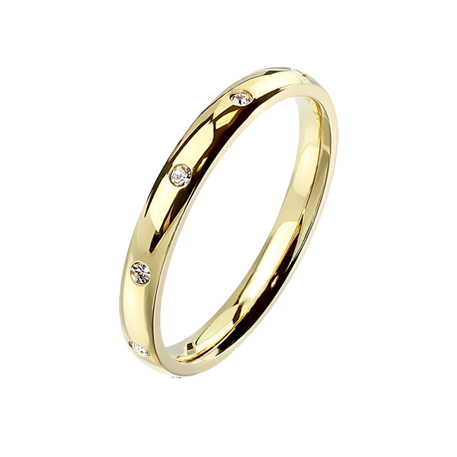 Gold Forever - Women's 10 CZ Flush Set Gold IP Stainless Steel Dome Ring