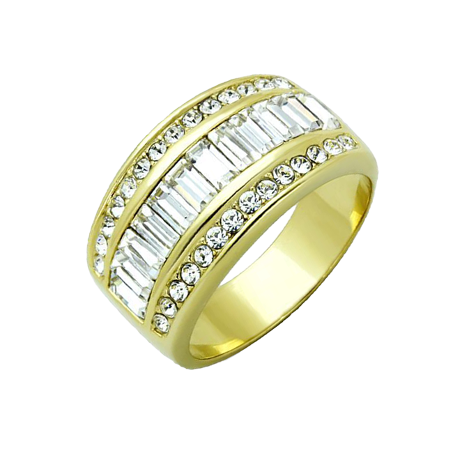 Golden Romance - Women's Gold IP Stainless Steel Ring with Top Grade Crystal Clear CZ Stones